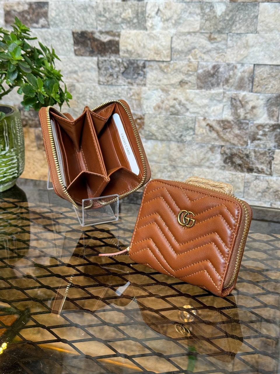 Leather Mini Zippy Wallet (Brown)